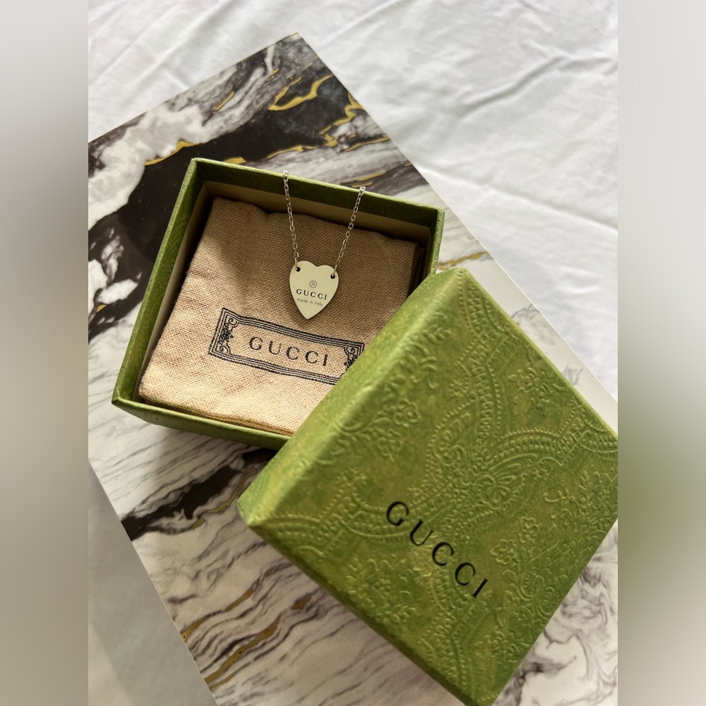 Gucci Silver Trademark Heart Pendant Necklace